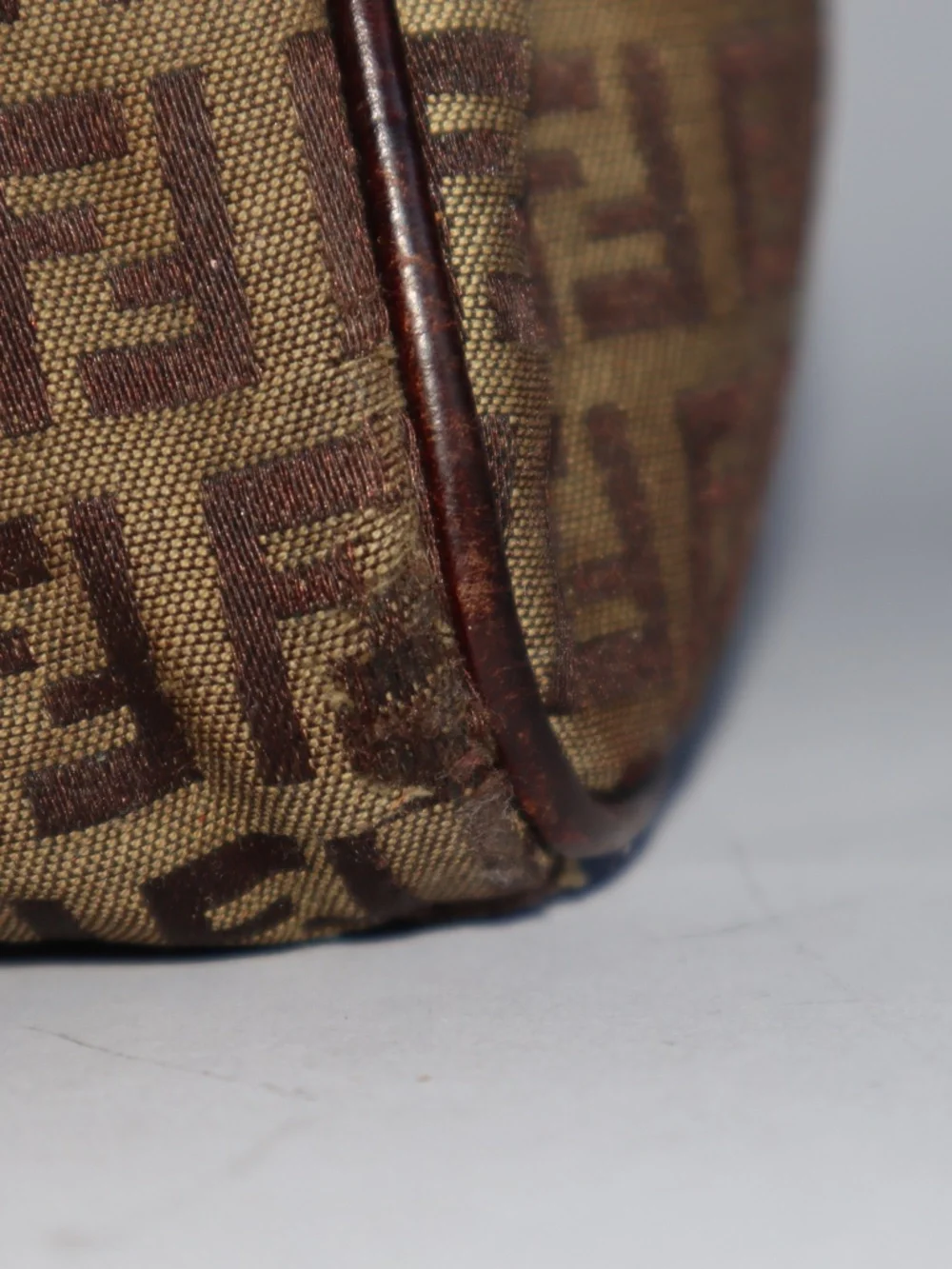 Fendi Zucchino FF Bauletto Vintage Boston Bag Brown
